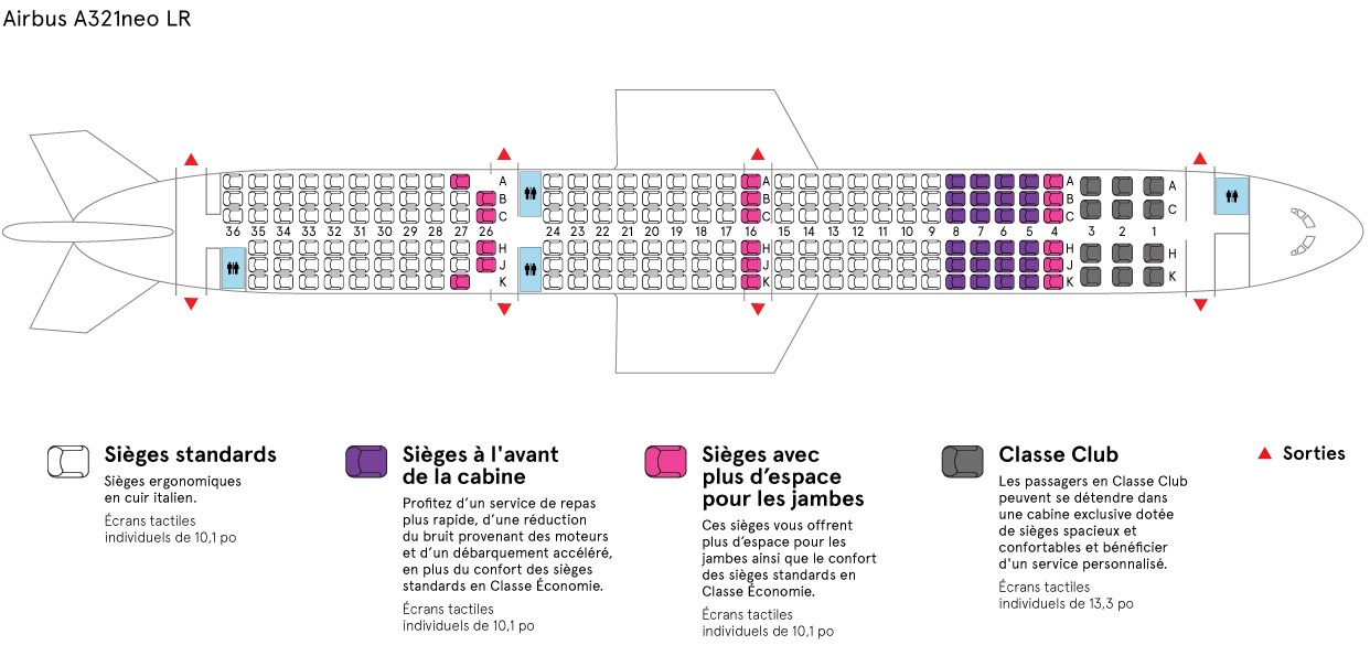 plan cabine A321LR Air Transat